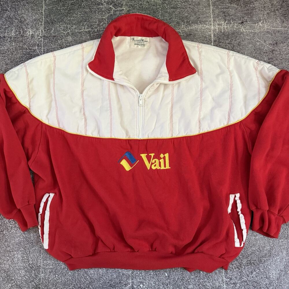 Men's Vintage 80's Vail Ski Resorts Red White Yellow Pullover Sweatshirt Sz L